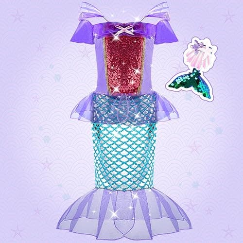 Dreamon Robe Princesse Fille, 5 Thèmes Deguisement Princesse Fille 3 4 5 Ans avec Cape Sceptre Couronne Costume Cadeaux d'anniversaire Carnaval pour Enfants thumbnail 5
