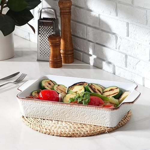 ONEMORE Lot de 4 plats à gratin en céramique avec poignées, Plats à cuisson rectangulaires, Plat à lasagnes pour gâteaux, repas et banquets, Compatibles lave-vaisselle et four thumbnail 5