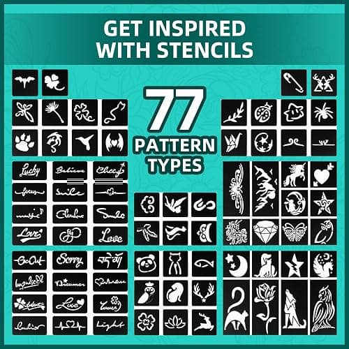 Anmmy Temporary Tattoo Markers for Skin, 16-Count Body Markers+77 Large Tattoo Stencils of Assorted Colors for kids and Adults, Flexible Brush Tip, Bright colors, Skin-Safe*, Cosmetic-Grade. thumbnail 4