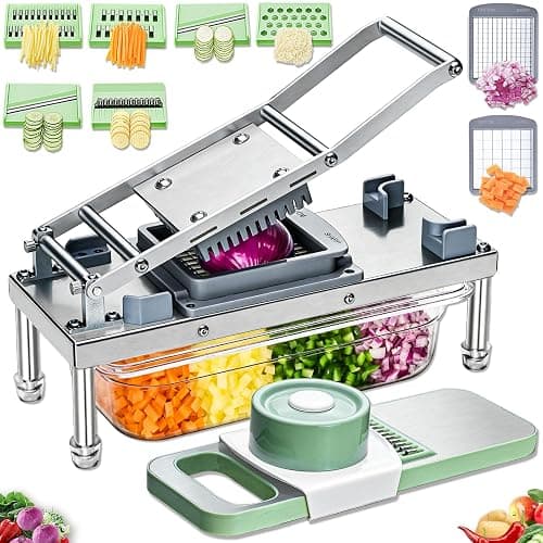 Stainless steel Vegetable Chopper, Veggie Chopper With 8 Blades, Onion Dicer with Container, Food Cutter & Grater Mandoline Slicer - Image 1