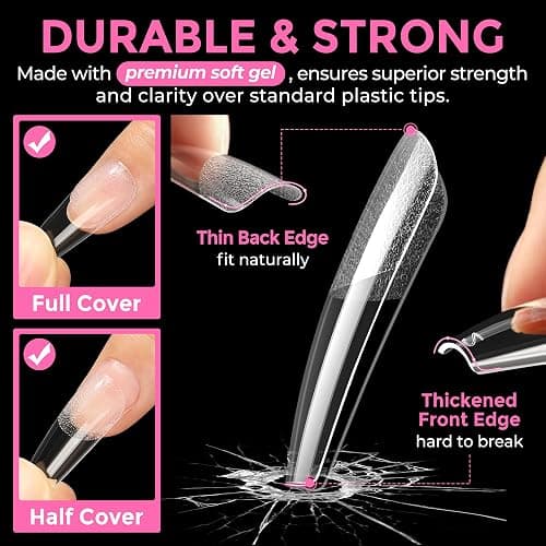 UNA GELLA Long Coffin Nail Tips: 216pcs Coffin Acrylic Fake Nails Full Cover Gel Nail Tips Press On Nails Clear Tips for Nail Extension DIY Salon 12 Sizes thumbnail 5