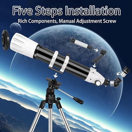 Hawkko 90mm Aperture 900mm Telescope for Adults High Powered | Multi-Coated Professional Refractor Telescope for Astronomy Beginners (36X-270X) with AZ Mount, Carry Bag, Phone Adapter thumbnail 4