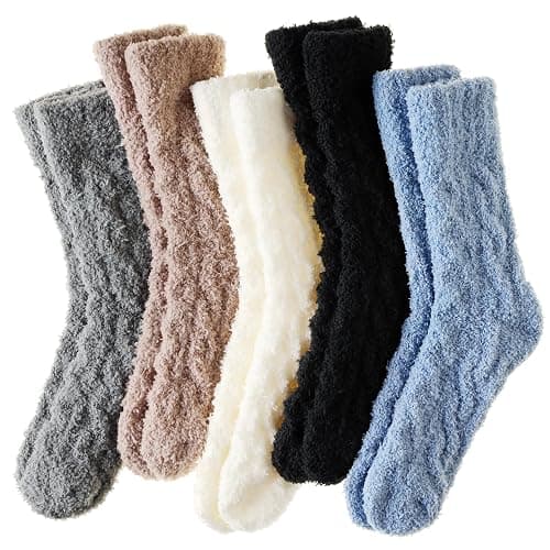 Velice Womens Fuzzy Socks Soft Cozy Fluffy Slipper Winter Warm Plush Sleeping Christmas Socks 5 Pairs - Image 1