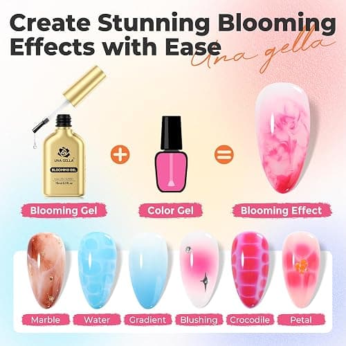 UNA GELLA Blooming Gel Nail Polish 15ml Super Clear for Spreading Effect U V/LED Needed Nail Blooming Gel for Marble Natural Stone Floral Print Watercolor Effect Design Soak Off Home DIY Salon thumbnail 3