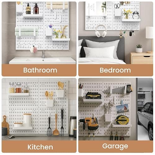 CROWNSHOP Pegboard Combination Set 28×28cm (4 Panels) with 20 Accessories Free CombinationDual Installation Options Wall Organizer for Home Storage & Decoration thumbnail 5