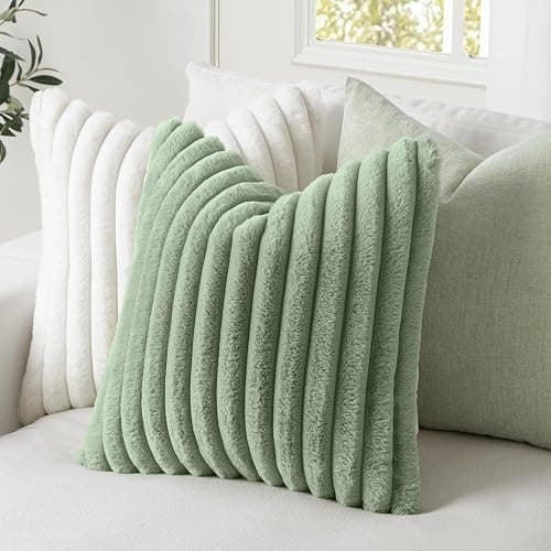 MIULEE Faux Fur Decorative Throw Pillow Covers 18x18 Inch Set of 2, Modern Spring Home Decor Soft Plush Couch Pillows Cozy Fluffy Cushion Covers for Sofa Bed Sage Green thumbnail 3