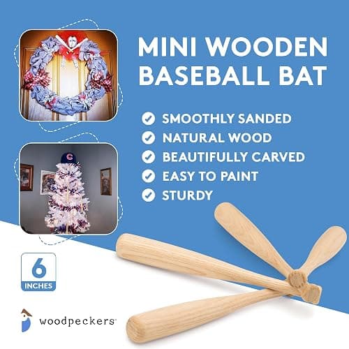 Mini Baseball Bats 6 Inch Perfect for Crafts, Party Favors and Scrapbooking - Pack of 2 by Woodpeckers thumbnail 4