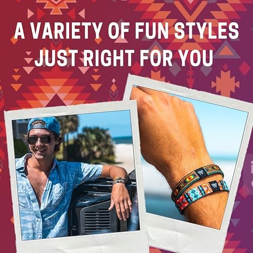 Hang Loose Bands - Coastal Bracelet for Men, Women & Teens - Comfy Tribal Print and Boho - Coastal Style Reversible Wristband thumbnail 3