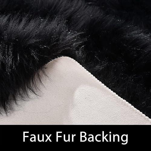 Latepis Black Fur Rug for Bedroom Throw Rugs 2x3 Faux Sheepskin Rug Washable Fluffy Shag Rugs Carpet for Cushion Pet Mat Room Décor Rectangle thumbnail 3