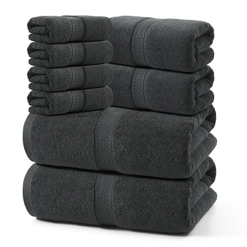 REDKISS Towels 8 Piece Luxury Bath Towel Set, 2 Bath Sheets (35x70 in), 2 Hand Towels, 4 Washcloths, 100% Cotton Super Absorbent & Quick-Dry Shower Towels for Bathroom Spa Gym Hotel Yoga - Grey - Image 1