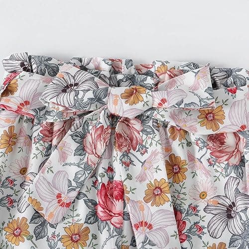 Momkonzz Girls Clothes Kids Outfits Children Long Sleeve Tshirt Sqaure Neck Tops Floral Trousers 5-12 Years - 7-8 Years - Green Floral Set thumbnail 5