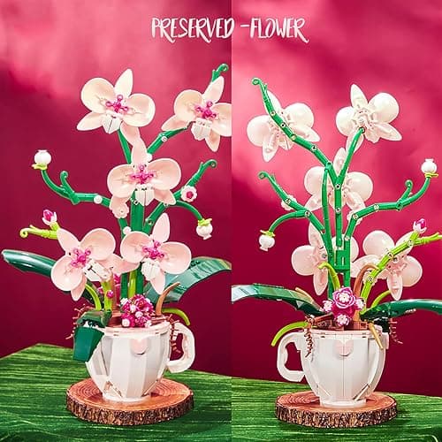 iixeal Pink Orchid Flower Building Set for Adults, Coffee Cup Orchid Botanical Collection Plant Building Kit, Home and Office Decor Gift for Christmas Day, Valentines, Birthday 567pcs thumbnail 3