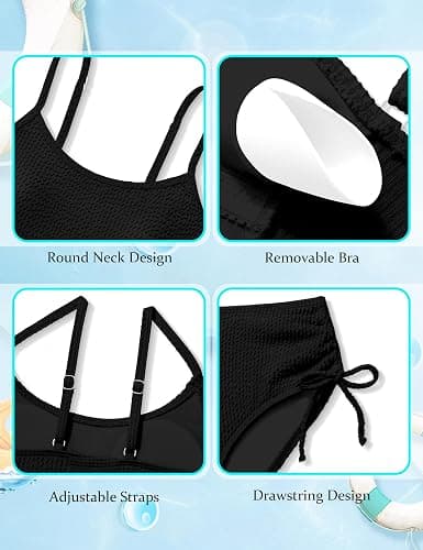 Boiltcat Girls Swimsuit Solid Color Adjustable Spaghetti Straps Drawstring Two Piece Bikini Set Girls Bathing Suit for 9-16Y thumbnail 5