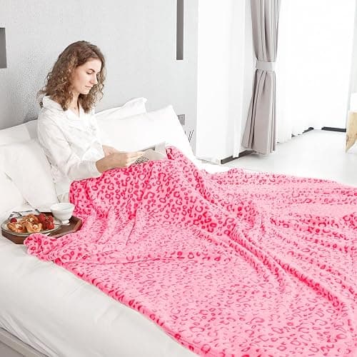 Y2K Pink Girly Room Decor Blanket - Soft Plush Leopard Throw for Women & Girls, Cozy Fleece Small Blanket for Couch Bed, Birthday, Mother’s Day & Easter Gifts thumbnail 4