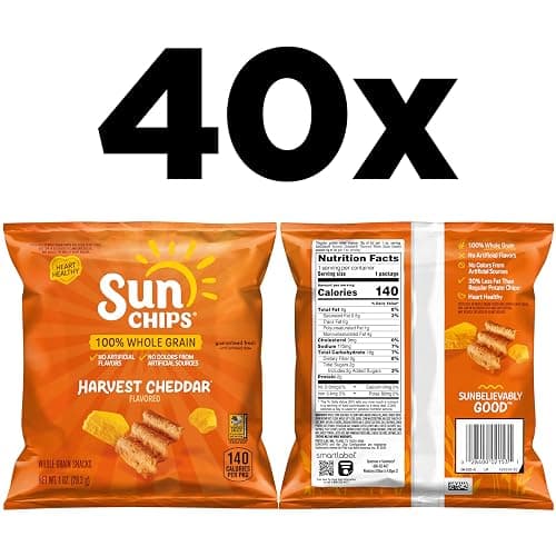 SunChips 100% Whole Grain Chips, Harvest Cheddar, 1 oz Bags, Pack of 40, No Artificial Flavors, Colors thumbnail 2