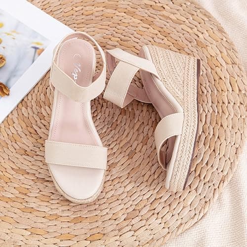 Vepose Women's Open Toe Espadrille Wedge Sandals with Ankle Strap | Dressy casual slip on platform strappy sandals , cute casual summer shoes styling for daily weddings travel thumbnail 7