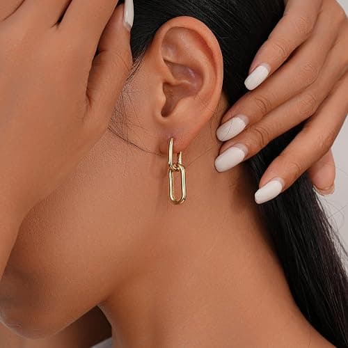 Sylph 18K Gold Plated Paperclip Earrings For Women Trendy Chain Link Earrings Gold Statement Square Hoop Earrings Rectangle Drop Dangle Earrings Jewelry Gifts For Wedding thumbnail 6