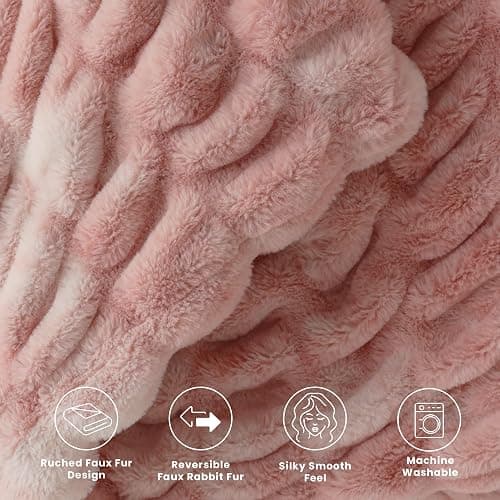 blunique Ultra Soft Cozy Faux Fur Throw Blanket, Fuzzy Plush Thick Bubble Blanket, Oversize Luxury Fluffy Blanket for Couch, Sofa, Bedroom, and Living Room,50x60 Inches,Double Sided Tie-Dye Pink thumbnail 5