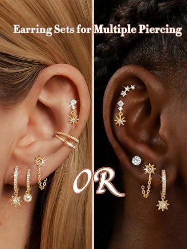 Dochais Flat Back Cartilage Earrings for Women Trendy Dainty CZ Flatback Studs Earing Sets 14k Gold Plated Hypoallergenic Huggie Hoops Earring Stacks for Multiple Piercing thumbnail 5