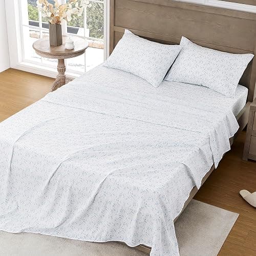 FreshCulture Floral Bed Sheets - Ultra Soft Queen Sheet Set - Brushed Microfiber Blue Floral Sheets - Deep Pockets up to 16" - Easy Care - Hotel Luxury 4 Piece Flower Printed Sheets Queen, Lille thumbnail 2