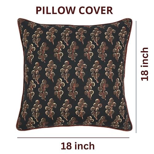 Ridhi Hand Block Print 18x18 Black Decorative Outdoor Couch Throw Canvas Pillow Cover Set of 2 Washable Modern Vintage Boho Chic Spring Home Decor GIFS Cover thumbnail 2