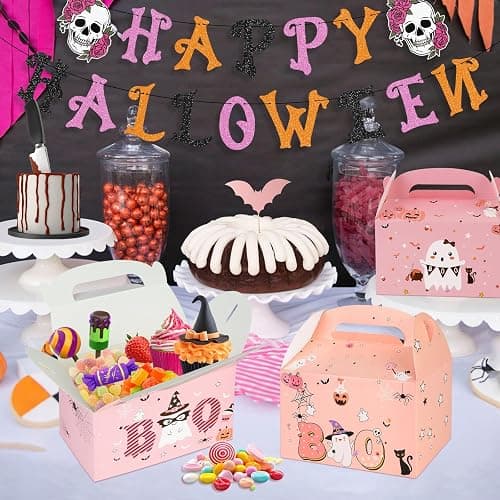 Konsait Halloween Boo Boxes, 12 Pack Kraft Paper Halloween Boo Treat Boxes Bulk, Pink Halloween Cookie Boxes, Halloween Boo Birthday Goody Boxes thumbnail 2