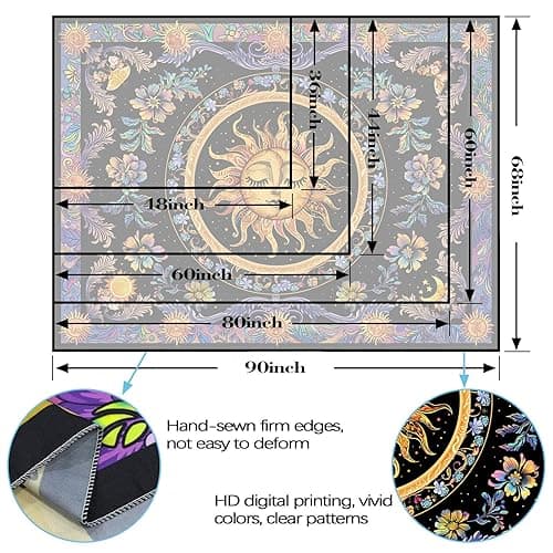 Accnicc Sun and Moon Tapestry Psychedelic Floral Plant Tapestries for Bedroom Aesthetic Hippie Boho Flower Tapestry Wall Hanging for Dorm Living Room (48'' × 36'') thumbnail 8