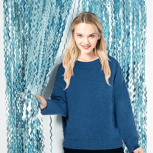 4 Pack Wavy Blue Foil Fringe Curtain 3.3x6.6 Feet | Blue Streamers Tinsel Backdrop for Under The Sea Party Decorations | Ocean Backdrop | Mermaid Birthday Decorations thumbnail 2