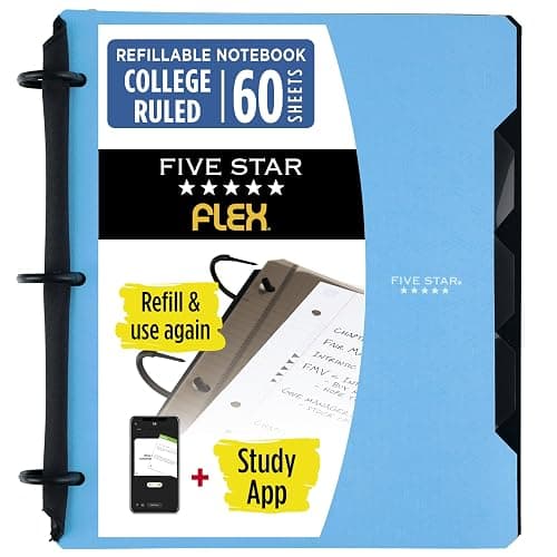 Five Star Flex Refillable Notebook + Study App, College Ruled Paper and 1 Inch TechLock Ring Binder with Pockets, Tabs and Dividers, 200 Sheet Capacity, Pacific Blue (293280AD2) - Image 1