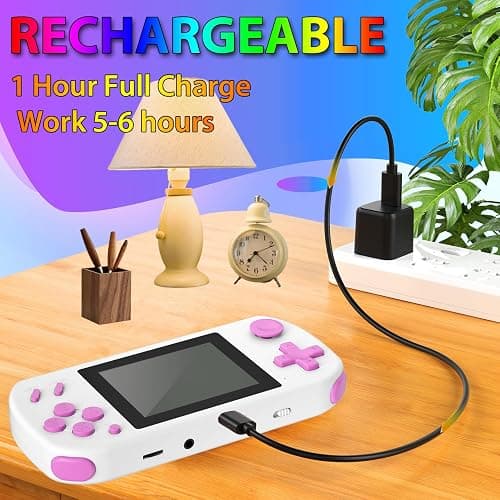 TEBIYOU Handheld Games for Kids Built-in 218 Video Games, Portable Kids Travel Toys for Ages 4-13 with Rechargeable Battery 3.0" HD Screen, Mini Gaming Player Birthday Gifts for Boys Girls (White) thumbnail 3