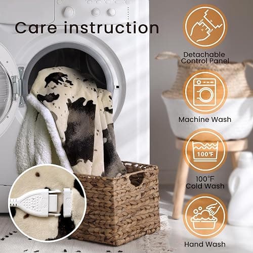 blunique Cow Print Heated Throw Blanket Electric Blanket-Heating Blanket Throw with 10 Heat Levels & 10 Hours Auto-Off, Cozy Soft Fleece Sherpa, Washable, 50 x 60 Inches Cow Print Light Brown thumbnail 6