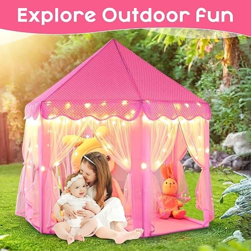 Monobeach Princess Tent Girls Large Playhouse Kids Castle Play Tent with Star Lights Toy for Children Indoor and Outdoor Games, 55'' x 53'' (DxH) thumbnail 6