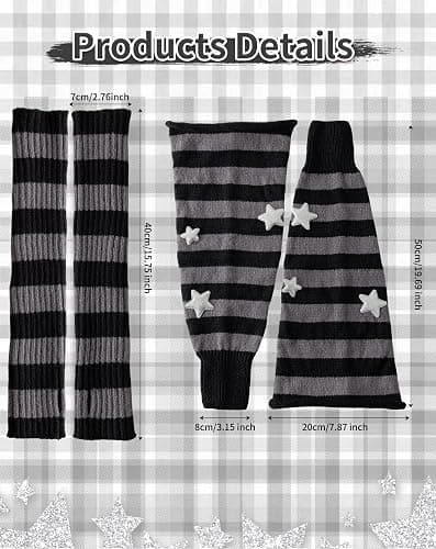 Yawlsow Y2k Arm and Leg Warmers for Girls Women Knit Leg Warmer Kawaii Lolita Goth Harajuku Streetwear Grunge Accessories thumbnail 2