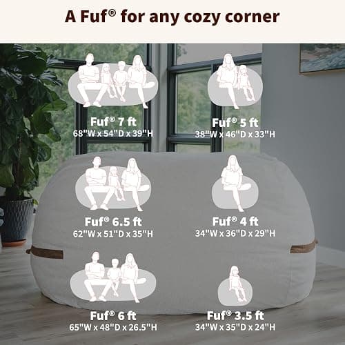 Big Joe Fuf 7Ft Giant Foam Bean Bag Chair, Oversized Couch with Removable Cover for Kids, Teens, Adults, Black Licorice Corded Plush, 7 Foot thumbnail 7