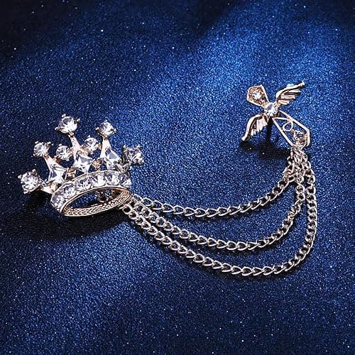 Cross Crown Long Chain Brooch, Rhinestone Tassel Brooch Pin,Retro Crystal Suit Pins Collar Pin,Coat Tassel Chain Lapel Pins for Men's Suit Accessories thumbnail 3