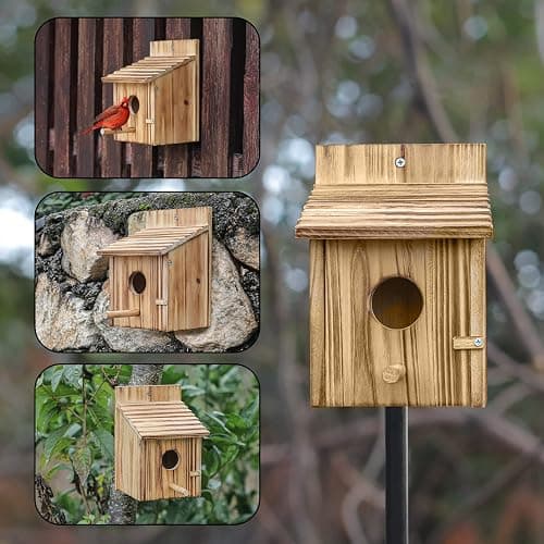 Wood Bird Houses for Outside with Pole Wooden Bird House for Finch Bluebird Cardinals Hanging Birdhouse Clearance Garden Country Cottages thumbnail 4
