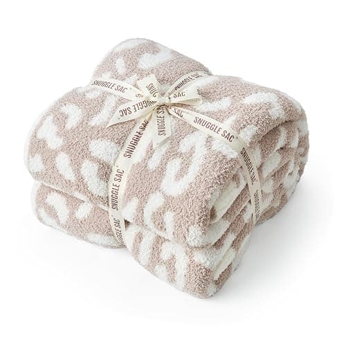 Snuggle Sac Leopard Blanket, Queen Size Beige Bedding Blanket Microfiber Fluffy Warm Cozy Fuzzy Soft Blanket Reversible Cheetah Blankets for Bed, Couch, Sofa, 90x90 inches - Leopard Beige - Queen(90"x90") - Image 1