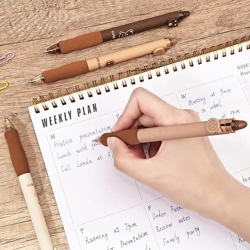 BAYTORY 8Pcs Cute Retractable Erasable Gel Pens, Blue and Black Ink Pen with Eraser Clear, Smooth Writing Comfortable to Use for Note Taking Marking Planner Crossword Puzzles (Coffee) thumbnail 2