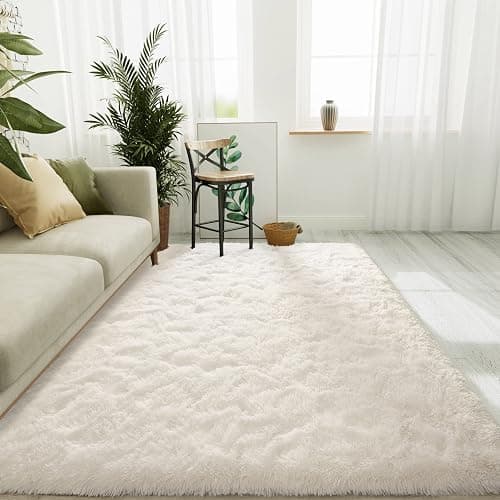 LOCHAS Ultra Soft Indoor Modern Area Rugs Fluffy Living Room Carpets for Children Bedroom Home Decor Nursery Rug 5x8 Feet, Cream - Image 1