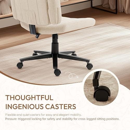 Vigosit Criss Cross Chair with Wheels – Comfortable Vanity Chair, Wide Rolling Cross Legged Office Chairs with Arms, Adjustable Desk Chairs Comfy for Home Office, Swivel Task (White) thumbnail 7