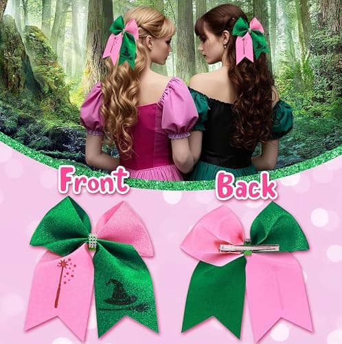 2Pcs Witch Gifts for Girls, Witch Merch Hair Accessories Hair Bows for Witch Movie Fans, Pink Green Cute Bow Hair Clips Party Favors thumbnail 7