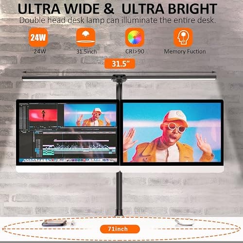 Ksunun Double Head LED Desk Lamp, Architect Desk Lamps for Home Office, 24W Brightest Workbench Office Lighting-5 Color Modes and 5 Dimmable Eye Protection Modern Desk Lamp for Monitor Reading thumbnail 3