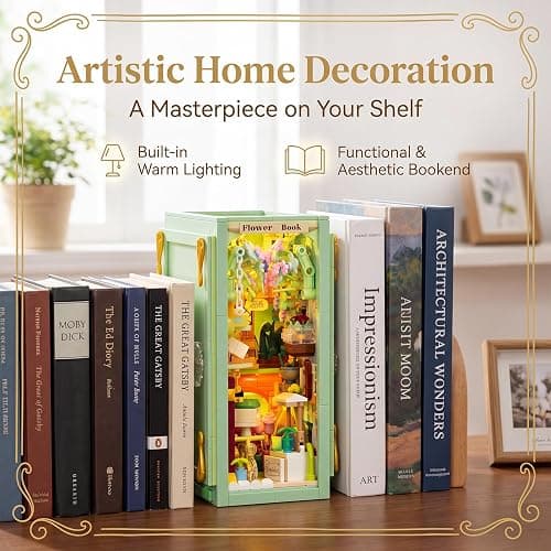 NEWABWN Floral Book Nook Building Set with Light, Compatible with Flowers DIY Booknook Building Block kit for Home Decor Bookshelf, 1106 PCS Bookend House Building Toy Gift for Adult 14+ thumbnail 8
