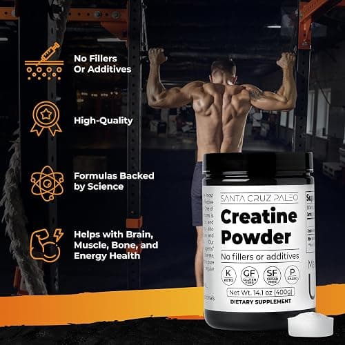Santa Cruz Paleo, Creatine Monohydrate Powder Micronized, Unflavored Pre Workout and Muscle Support Supplement, Gluten Free Keto, Mix with Water or Shakes, No Fillers or Additives, 80 Servings, 400g thumbnail 2