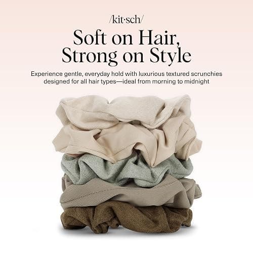 Kitsch Scrunchies for Women - No Crease Hair Ties for Girls | Scrunchies For All Hair Types and Textures, Perfect for Day or Night | Ideal Gifts for Women - Moss Green, 5 Pcs thumbnail 8