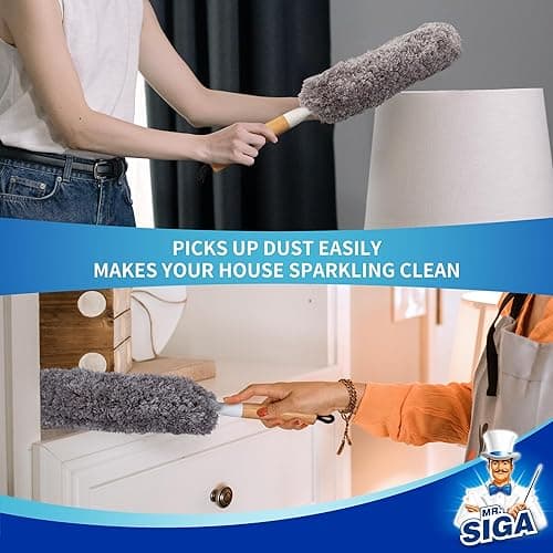 MR.SIGA Lint Free Microfiber Duster, Washable and Reusable Duster with Bamboo Handle and Replaceable Head, Duster for Household Cleaning thumbnail 6
