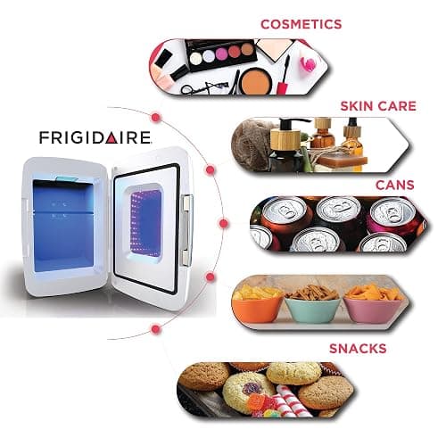 Frigidaire Gaming Light Up Mini Beverage Refrigerator, 6 can, 4 liters, Cooler with large see through door and LED lights Perfect for Gaming Experience, Home, Office, or Cars.12V Charger (White) thumbnail 4