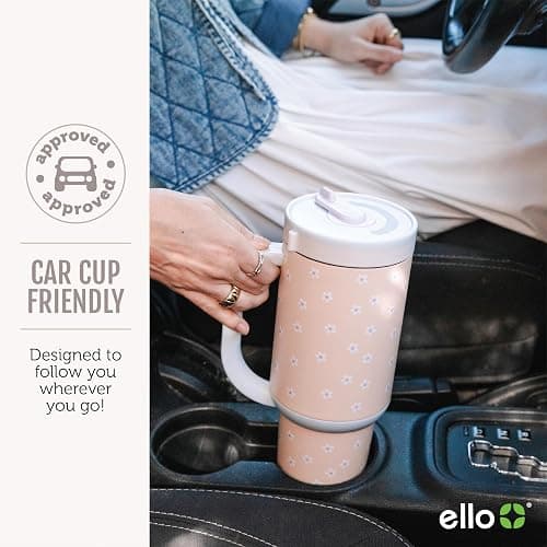 Ello Oasis 30 oz Tumbler with Handle & Retracting Straw | Reusable Insulated Stainless Steel Cup 100% Leakproof, Gifts for Teens Women Men | Keeps cold for 24 Hours, Cup Holder Friendly, Sweet Alyssum thumbnail 7