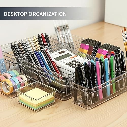 KITCHEN MONSTER 25 Pack Clear Drawer Organiser Set, 4 Size PET Storage Trays with Anti Slip Design, Stackable Drawer Dividers for Makeup, Bathroom, Kitchen and Office thumbnail 6