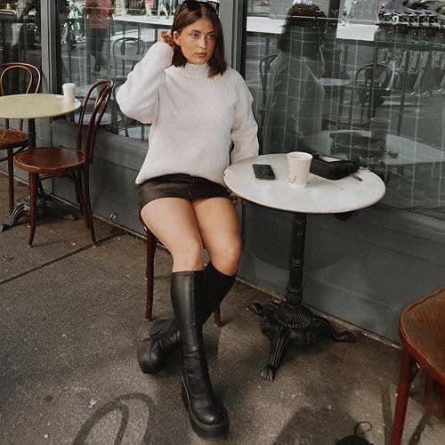 AMINUGAL Womens Elastic Knee High Platform Chunky Block High Heel Sock Boots Zipper Round Toe Fashion Motorcycle Combat Punk Boots For Women thumbnail 2